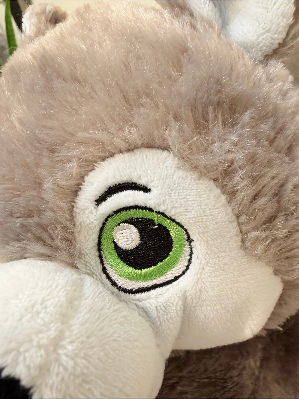 Build-A-Bear Gray and White Plush Wolf Stuffed Animal Green Eyes